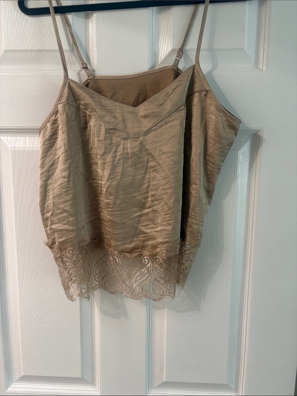 Silk-Feel Lace Hem Cami Top - Taupe